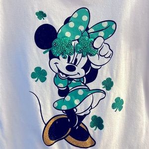 (4T) St Patricks Day Disney Minnie Mouse Shamrock Glittery Sequin Green Gold
